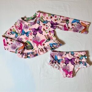 New Posh Peanut Watercolor Butterfly Swim Suit Girls 2T 2-Piece Set Ruffles
